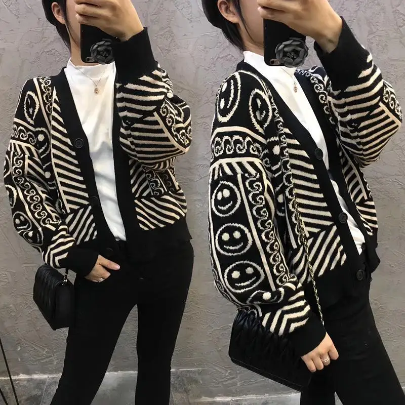 

Gothic Punk Cardigan Women 2021 Tide Lazy Wind Loose Knitwear Fall/Winter Cozy Casual Coat Womens Joker Sweater