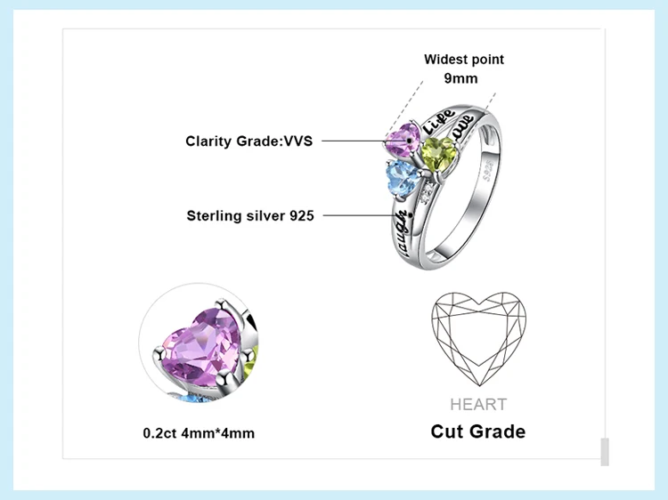 JewelryPalace жизнь любовь смех сердце вырезать из натуральной аметист, Хризолит голубой топаз Promise Ring 925 пробы серебро