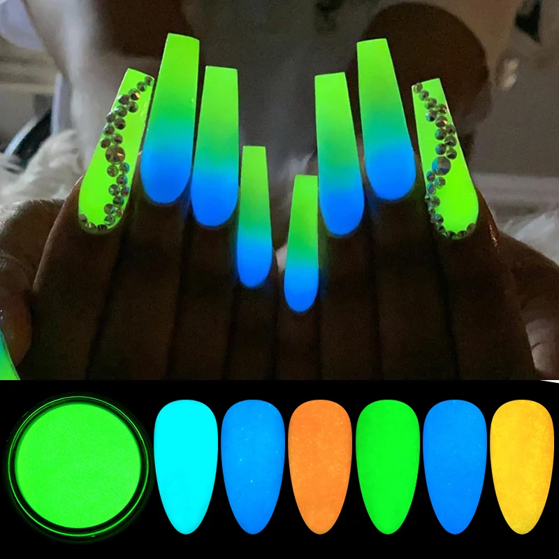 

12 Boxes/Set Glow In Dark Glitter Nail Phosphorescent Powder Pigment Luminous Shining Halloween Christmas Nail Art Decorations