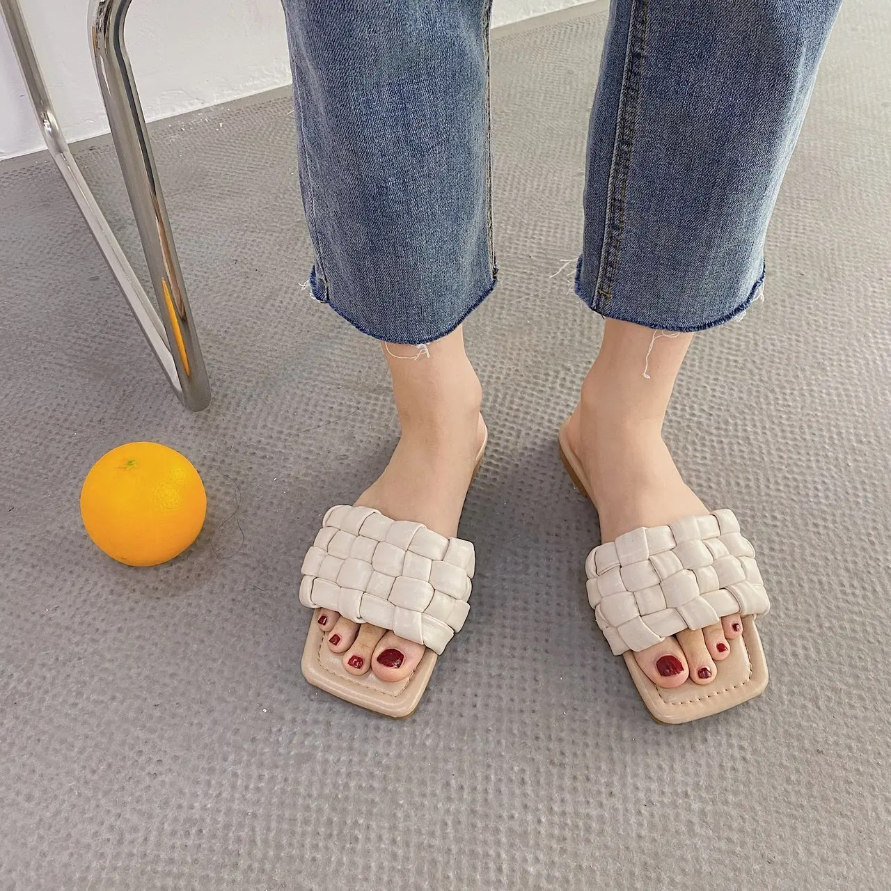 

Slippers Casual Shoes Low Slipers Women Slides Platform Square Toe Luxury 2021 Flat Rubber Fashion Basic PU Shoes Woman 2021 Squ