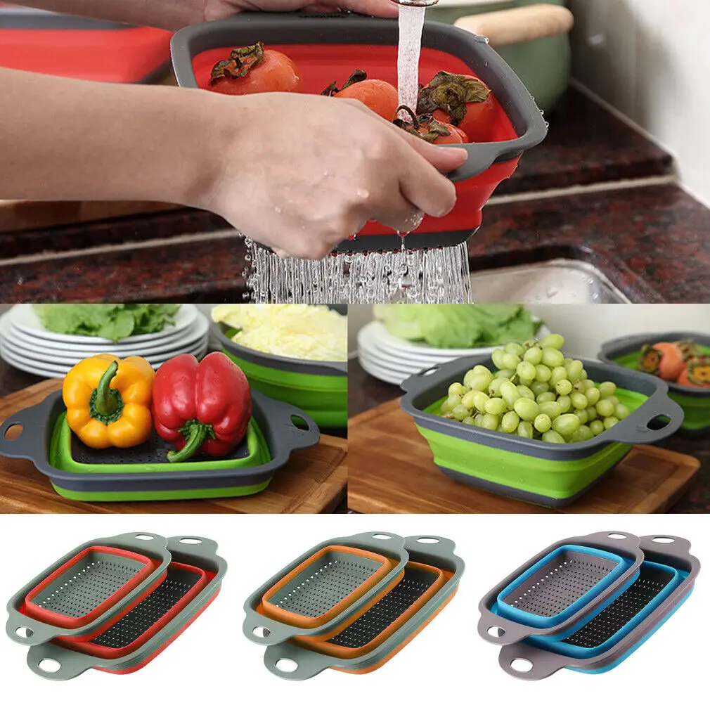 

2pc/set Kitchen Collapsible Foldable Colander Washing Fruit Veg Strainer Basket