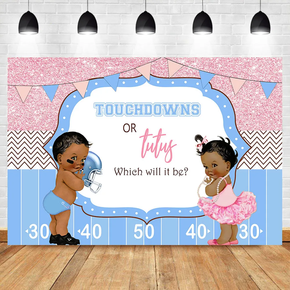 

Gender Reveal Backdrop Touchdowns or Tutus Africa Boy or Girl Baby Shower Photography Background Gender Surprise Backdrops