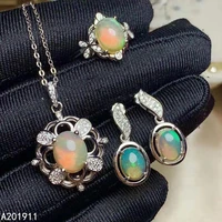 kjjeaxcmy fine jewelry 925 sterling silver inlaid natural opal ring earring necklace luxurious womens suit support test noble