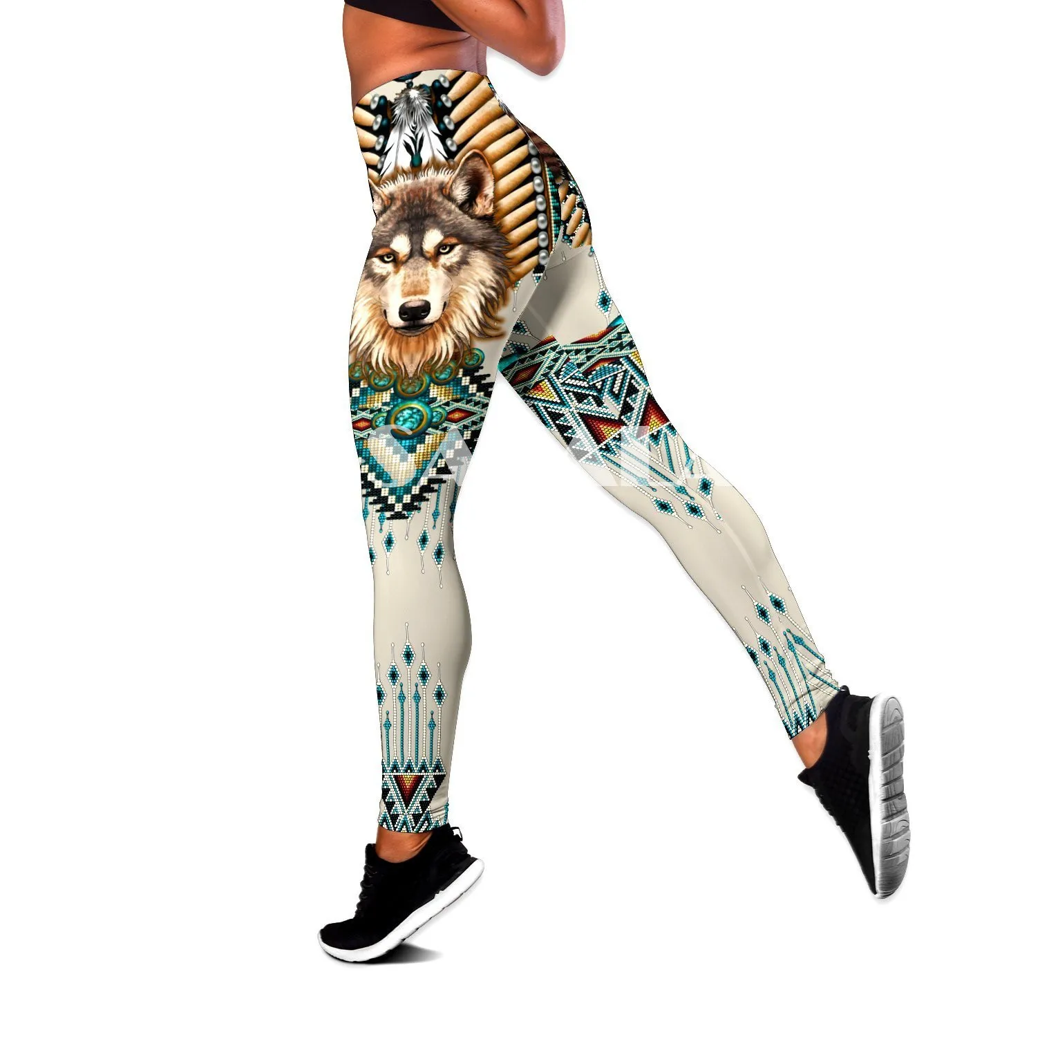 

Native Indian Wolf Animal Two Piece Yoga Set Women 3D Print Vest Hollow Out Tank Top High Waist Legging Summer Casual Sport1