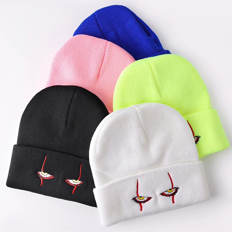 

Модные шерстяные шапки с вышивкой, шапка, страшные глаза клоуна, вязаная шапка, теплая шапка в стиле хип-хоп, шерстяная шапка для Хэллоуина, ш...