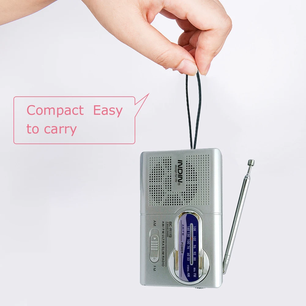 INDIN BC-R119 Portable Mini AM FM Radio Stereo Speakers Music Player Dual Band Receiver Channel 88-108MHz Antenna Audio | Электроника