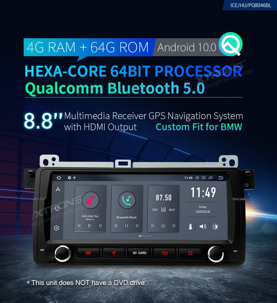 

XTRONS 8,8 ''Android 10,0 PX6 автомобильная стереосистема GPS HDMI Bluetooth для BMW E46 седан для Rover 75 1999-2003 2004 2005 для MG ZT без DVD