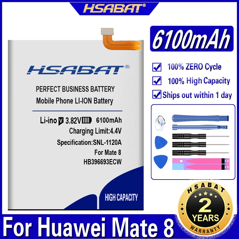 Аккумулятор HSABAT HB396693ECW 6100 мАч для Huawei Mate 8 NXT AL10 с питанием от батареек мА/ч 1 года до
