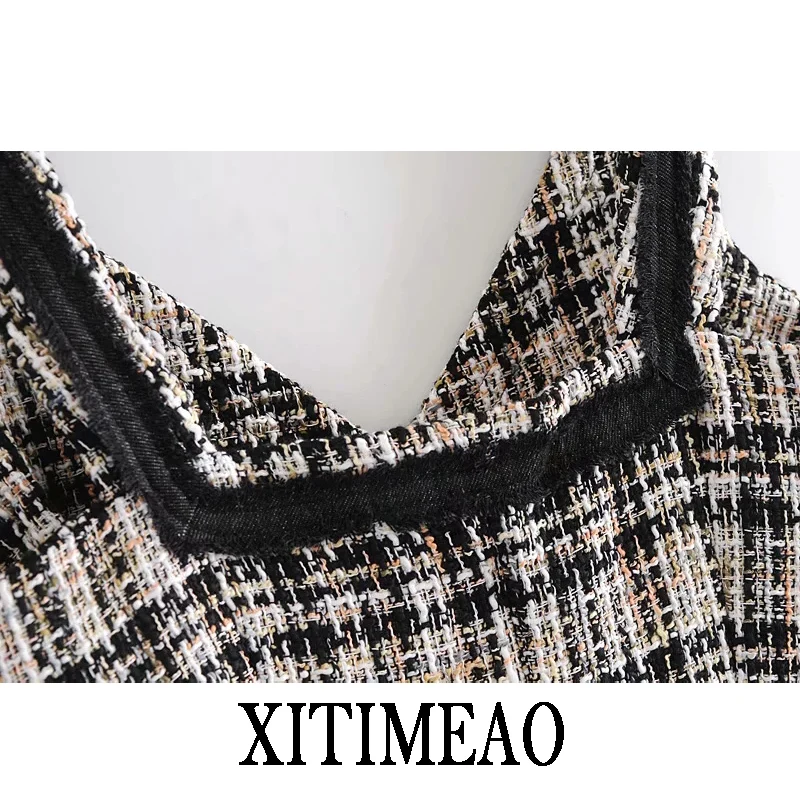 

Za Women New Sexy Suspenders Low Chest V Neck Short Woolen Slim Suspender Skirt Party Mini Skirt XITIMEAO