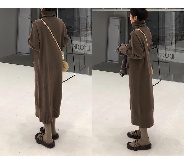 Turtleneck Cashmere Knitted Sweater Dress Women Autumn Spring Noodles Elastic Long Sleeve thick Pullover Winter Dress