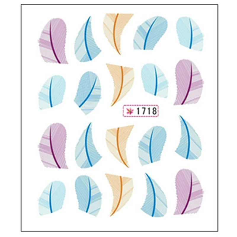 1718 1 шт Красочный дизайн наклейки Вода Передача Nail Art Советы перо надписи Nail Art Украшение обертывания ногти инструменты 12 видов стилей - Цвет: 1718
