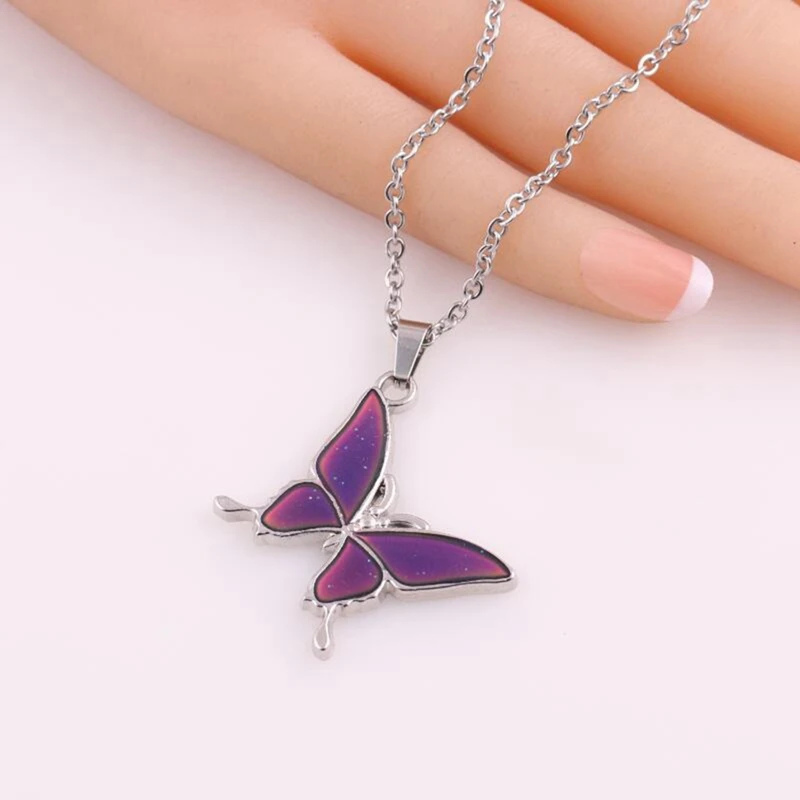 

Women Fashion Temperature Control Color Change Butterfly Pendant Necklace Stainless Steel Chain Necklaces 1pc