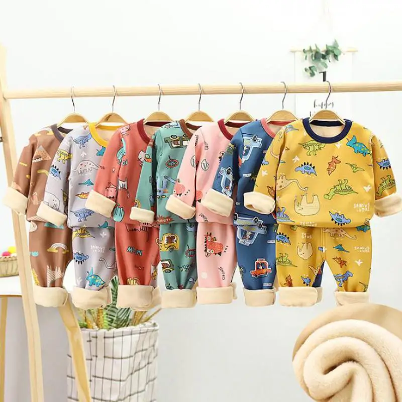 Children Pyjamas Winter Kids Clothing Sets Warm Fleece Pajamas For Boys Thicken Dinosaur Girls Sleepwear Baby Thermal Underwear