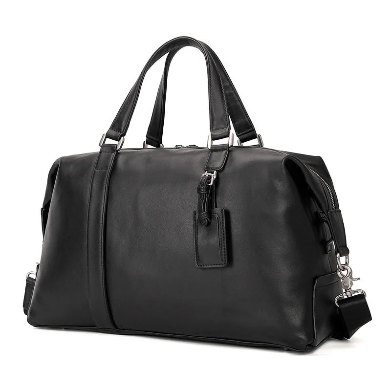 Black Soft Leather Travel Duffle Bag Weekender Bag Men Women Luggage Bags Large Capacity Handbags Men bags for flights