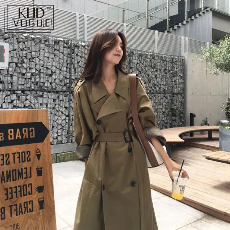 Тренч Женский длинный свободный с поясом большого размера 2019 | Женская одежда