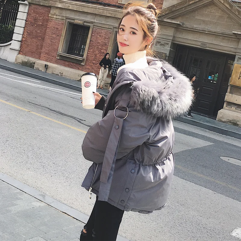 

2020 Winter Fashion Hooded Fur Collar Cotton Coat Women Street Short Thick Thick Loose Waist Long Casual Women's Jacket