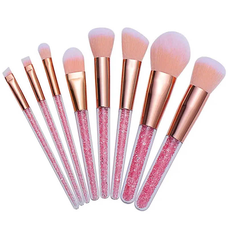

8 Pcs/set Transparent Crystal Diamond Pink Handle Makeup Brush for Eye Shadow High Gloss Foundation Eyeliner Cosmetic Tool