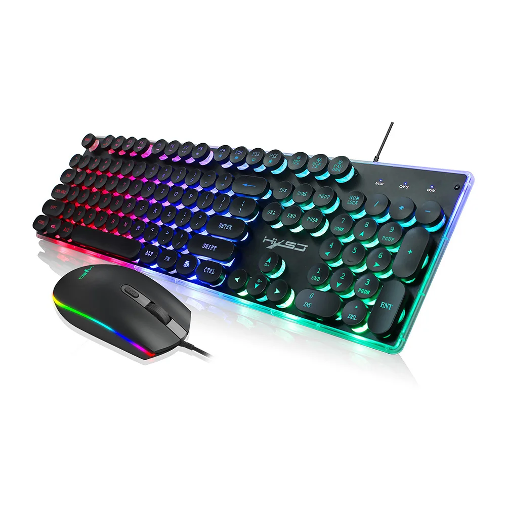 HXSJ V300Y игровая клавиатура с разноцветной подсветкой мышь RGB светящаяся USB