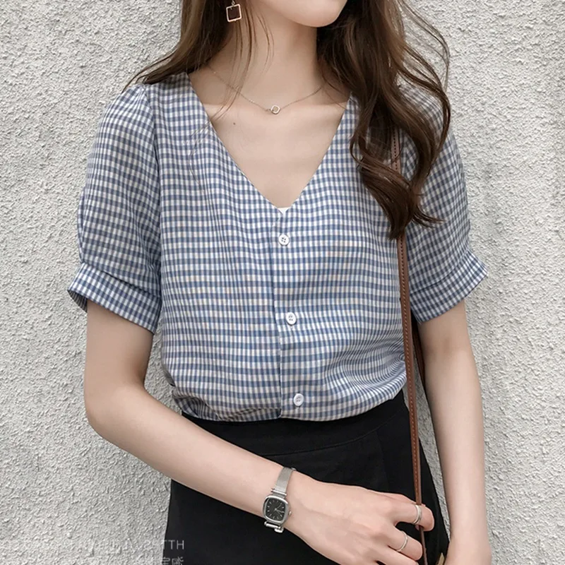 

Taytayvola Crop Blouse Women Summer Square Collar Puff Sleeve Button Ladies Tops Plus Size Blouses Shirts Chemisier Femme