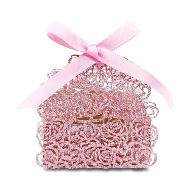 light pink METABLE 30 шт лазерная резка серебряные блестящие коробки с бордовыми лентами сувенир для свадебной вечеринки, свадебные подарочные пакеты шоколадные конфеты - Цвет: light pink