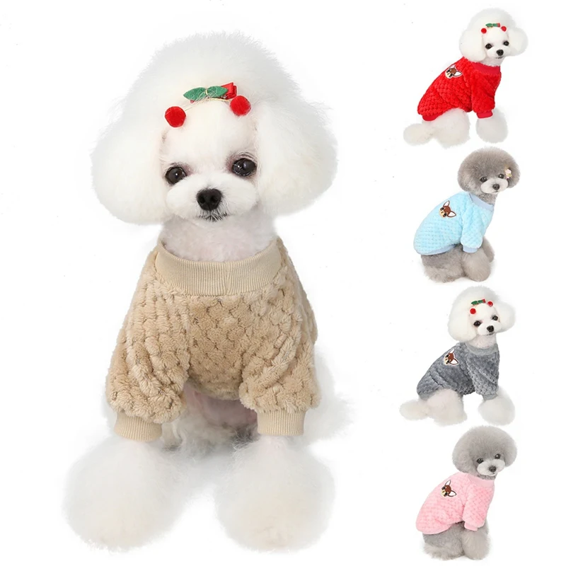 

Pet Dog Clothes Winter Warm Fleece Pet Coat For Small Dogs Cute Plush Round Neck Print Sweater Dog Clothing Chihuahua Clothes