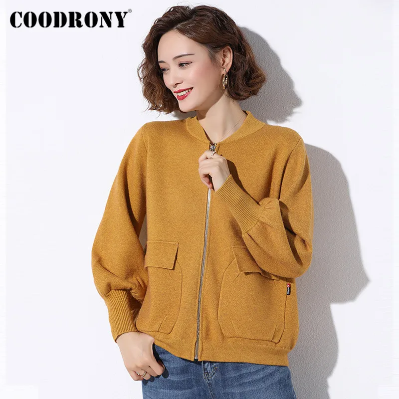 

COODRONY брендовая осенне-зимняя уличная модная однотонная женская одежда трикотажные повседневные облегающие кардиганы для женщин W1054