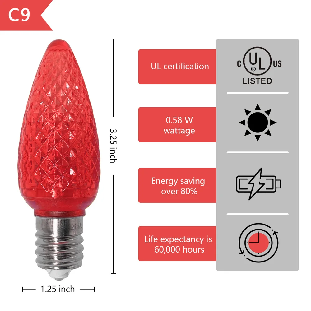 UL 25 шт C9 светодиодный Замена лампы 3 SMD СВЕТОДИОДНЫЙ s в каждом рождественские для