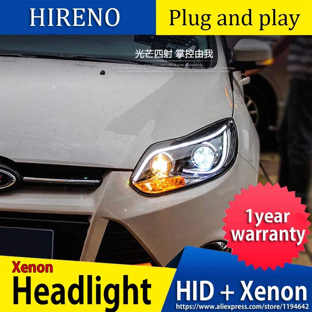 Hireno налобный фонарь для 2012- Ford Focus фара в сборе светодиодный DRL ангел объектив двойной луч HID Xenon 2 шт