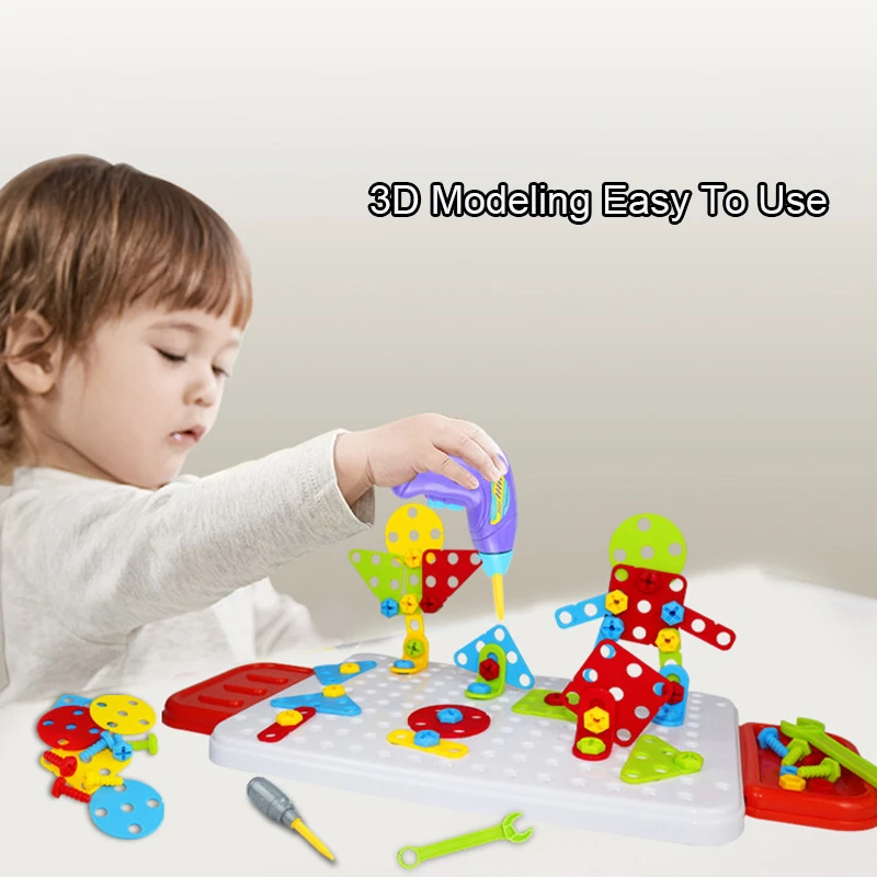 Juego de tornillos de perforaci&oacute;n el&eacute;ctrica para ni&ntilde;os, 207 piezas, rompecabezas de mosaico 3D, juguetes de bloques de construcci&oacute;n, juguetes educativos DIY para desmontar-4