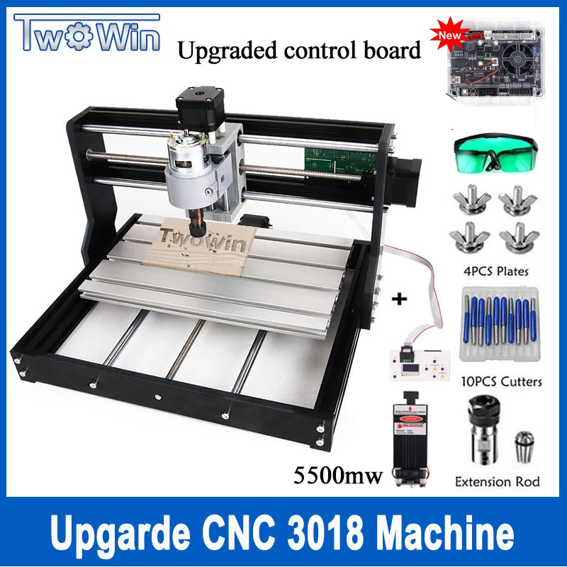 Обновленный ЧПУ 3018 Pro GRBL контроль Diy мини ЧПУ станок 3 оси pcb фрезерный станок древесины маршрутизатор лазерная гравировка с автономным - Цвет: 5500mw laser