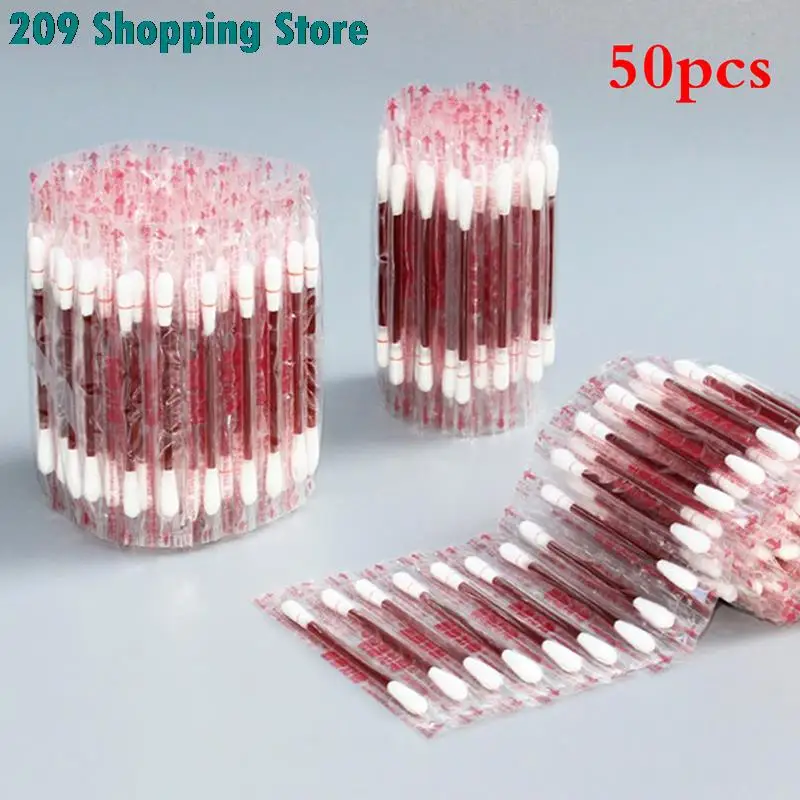 50pcs/pack Medical Multifunction Disinfected Stick Make Up Wood Iodine Disposable Double- Cotton Swab Portable Bar | Красота и