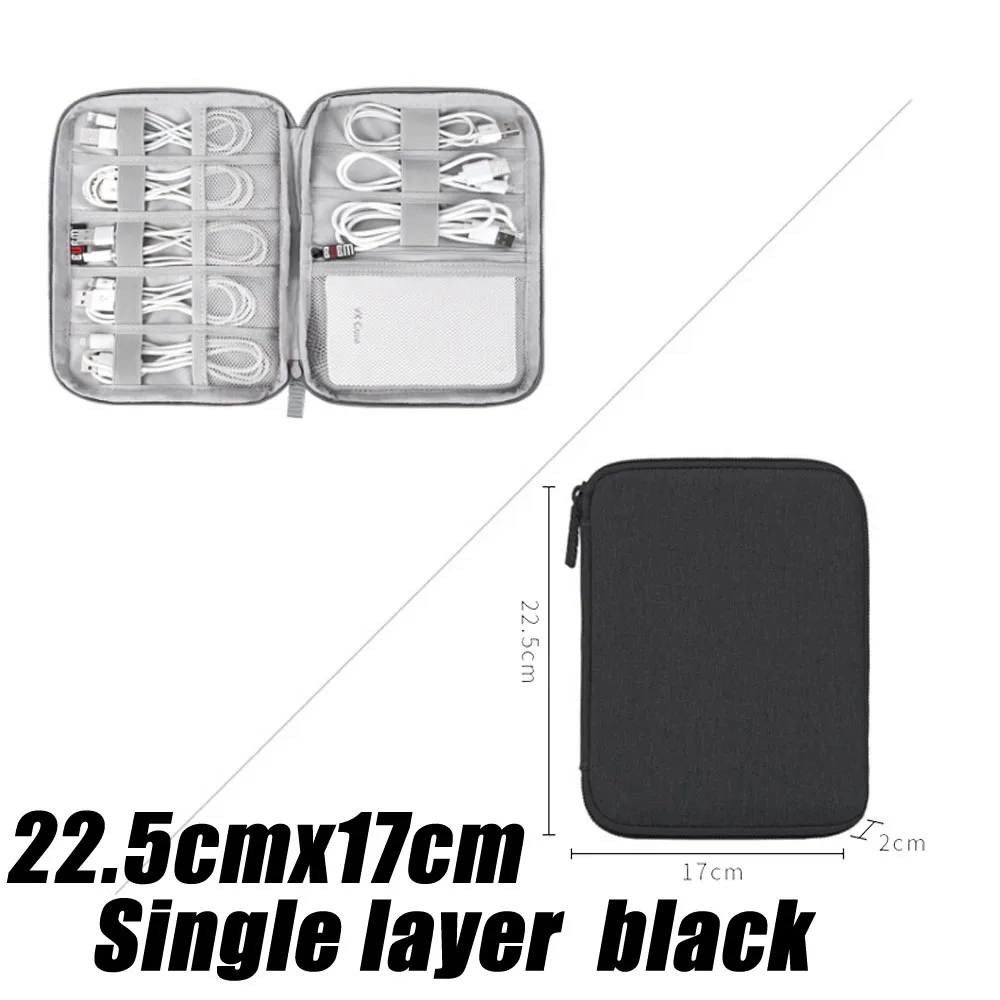 Black22.5cmx17cm Дорожный Чехол-органайзер для хранения наушников, сумка для хранения, цифровая портативная сумка на молнии, аксессуары, зарядное устройство, кабель для передачи данных, USB сумка-Органайзер - Цвет: Black22.5cmx17cm