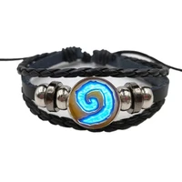 world of warcraft hearthstone glass round charm leather bracelet jewelry chain blue bracelet men%e2%80%99s jewelry women%e2%80%99s gifts