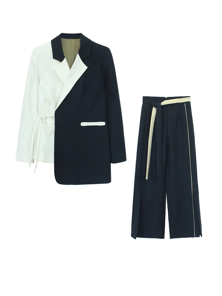 Винтажный женский твидовый костюм на шнуровке блейзер + широкие брюки пэчворк