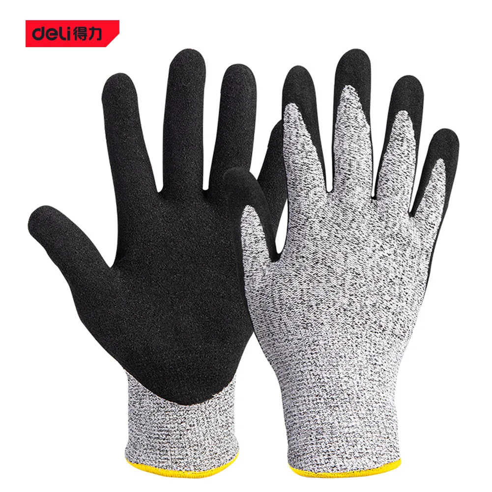 

Deli DL521041 Polyester Gloves Industrial Cut-Resistant Nitrile Coated Gloves Labor Protection Gloves Household Outdoor Gloves