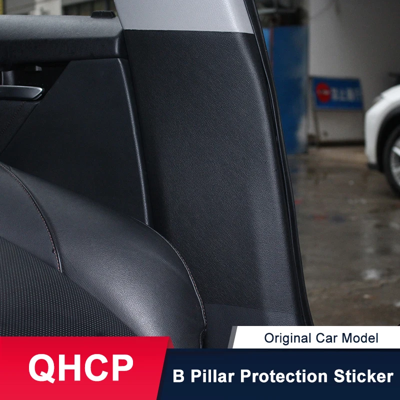 

QHCP Car Inner Door Column Protection B Pillars Sticker Leather Safety Belt Buckle Anti-scratch Black Fit For Toyota Camry 2018
