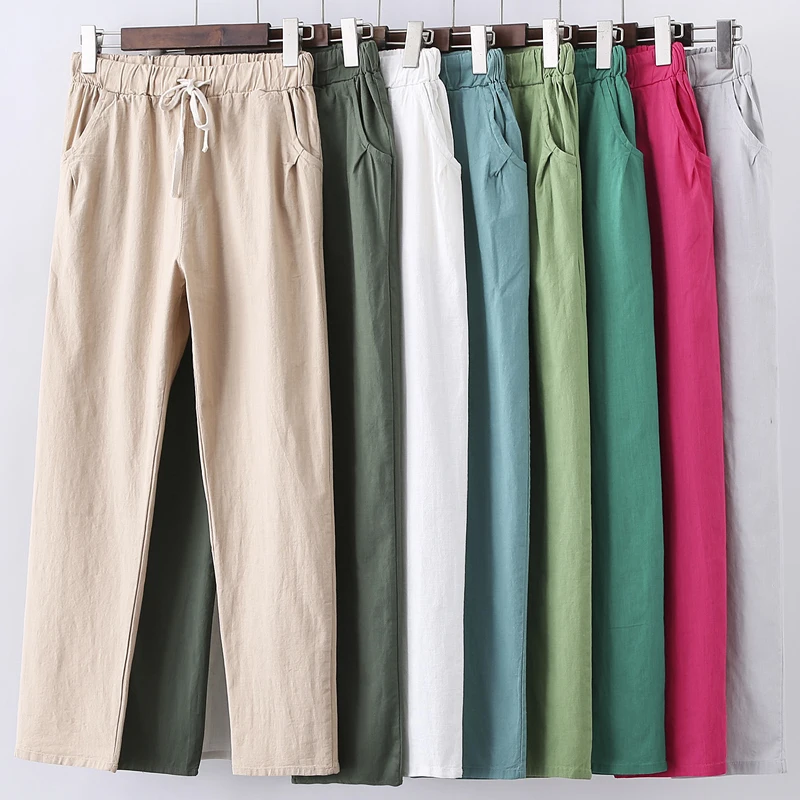 

Korean Fashion Harajuku Cotton Linen Pants for Women Loose Casual Color Women Harem Pants Plus Size Capri Women's Summer Trouser