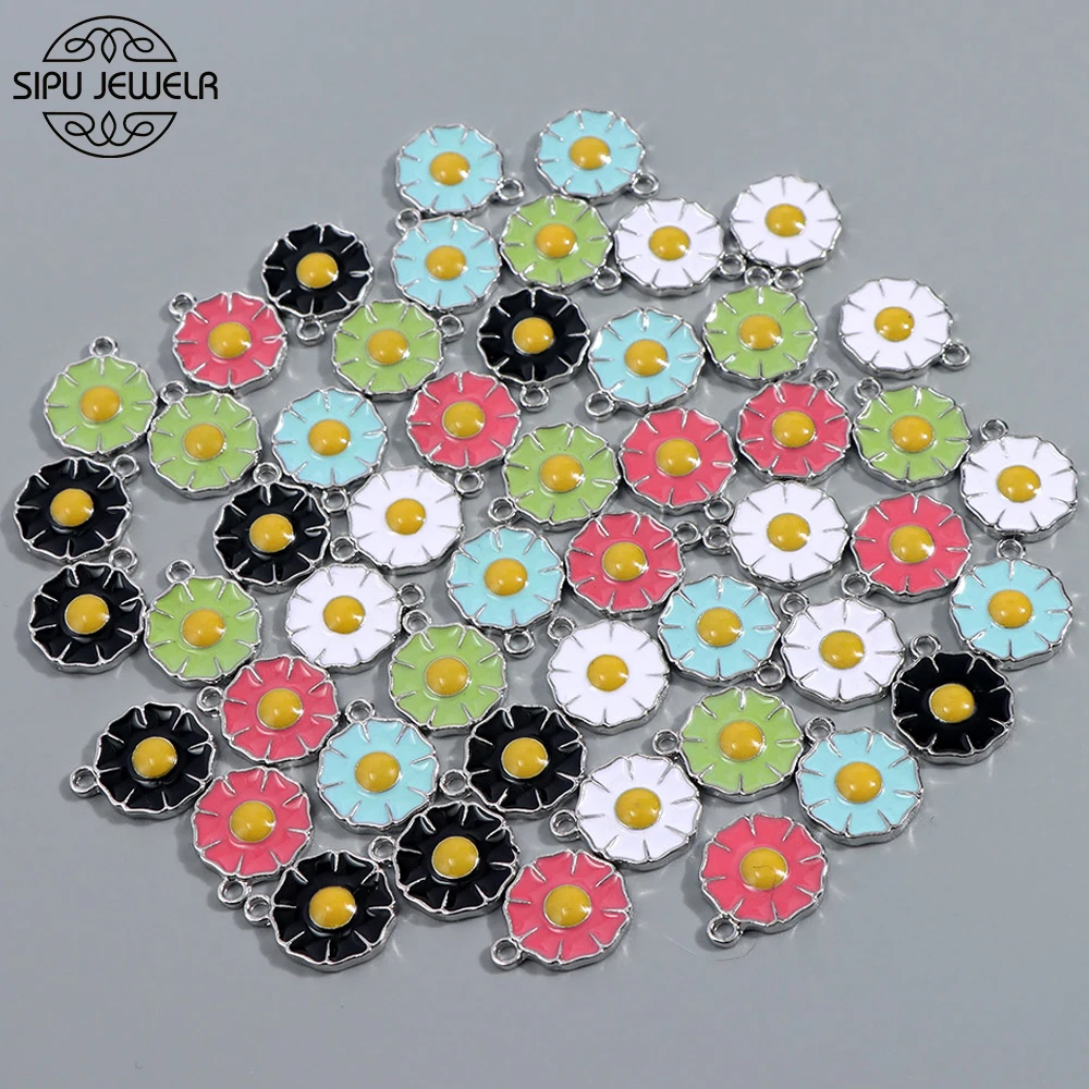 

10Pcs Drop Oil Metal Sunflower Charms 16*13mm Zinc Alloy Enamel Daisy Earring Charm For DIY Jewelry Making Accessories Wholesale