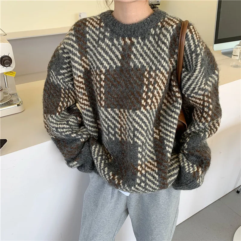 

grandma grandpa sweater women oversized ugly sweater knitwear Striped Jumpers Korean Style Loose Pullover Knitwear