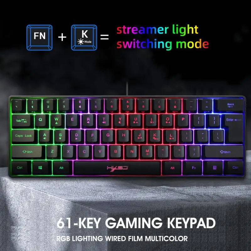 Черная Проводная игровая клавиатура V700 с RGB подсветкой 61 клавиша несколько
