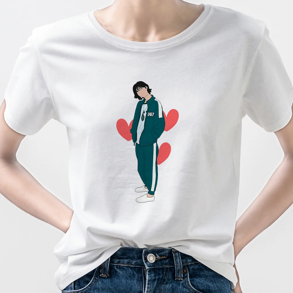

T-Shirts Women Clothes Squid Game Trend Slim Harajuku T Shirt Homemade Dress Streetwear Summer Hipster Crewneck White Top Print