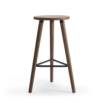 Industrial Vintage Antique Bar Stool Height 66.5cm Round Seat Wooden Loft Style Furniture Counter Bar Stool 3 Leg Solid Wood