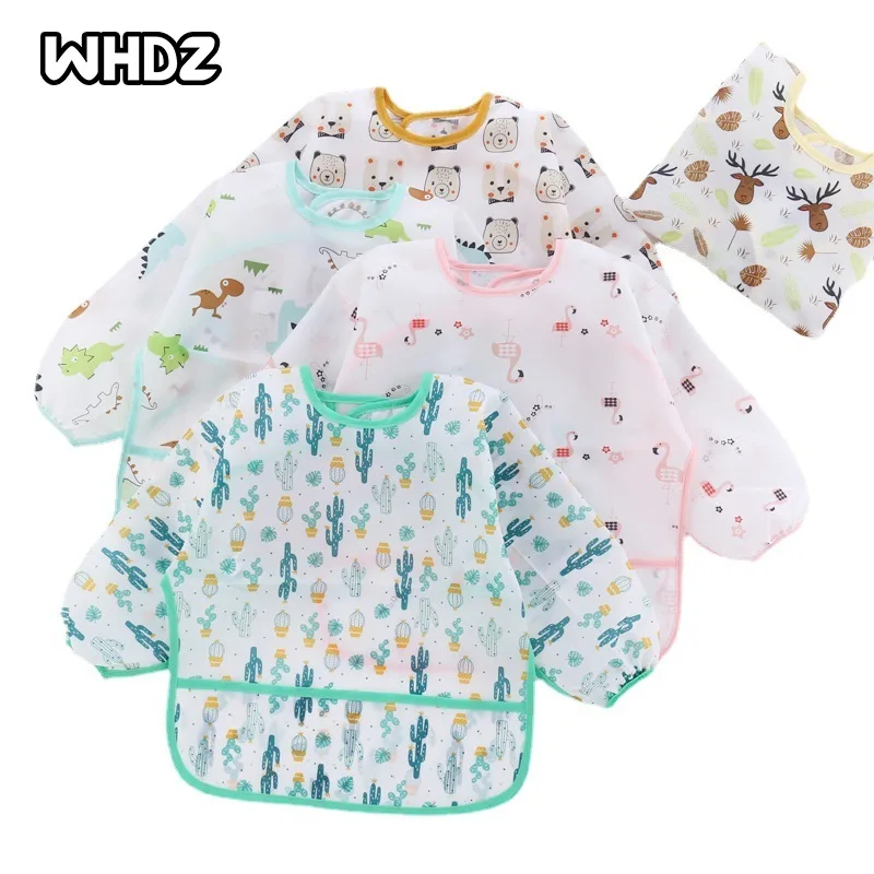 

New Arrival Baby Kids Bibs Toddler Long Sleeve Waterproof Art Smock Pocket Crumb Catcher Apron Fit 0-3 Years Baby Bibs