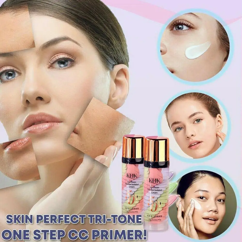 

One Step Correct Rainbow Tricolor Makeup Base Isolation Base Concealer Cream Face Pre-milk Pore Makeup Brighten Invisible D3G2