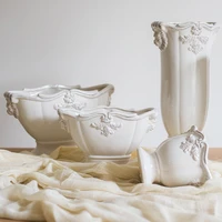 european classic ceramics vase flower pot french vintage white porcelain carve planter garden decor wide mouthed vase decoration