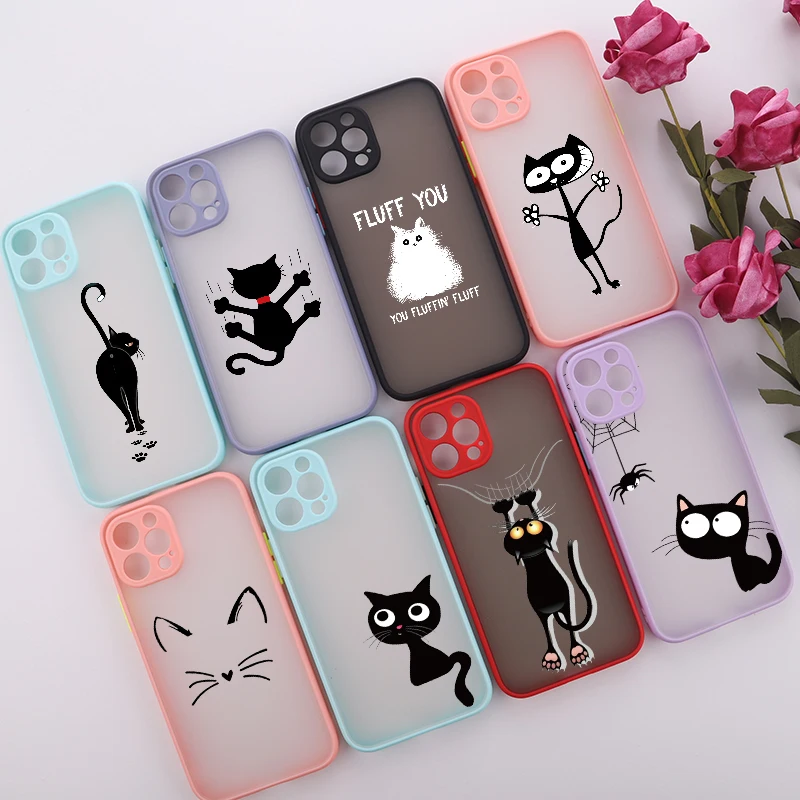 

Cute Cartoon Cat Bumper Phone Case For iPhone 12 11 Pro Max X XR XS Max 7 8 Plus Matte Shockproof Back Cover