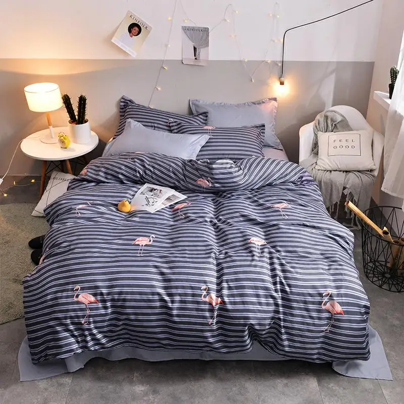 bedding set New Geometric duvet cover flat sheet black bed linen leaf AB side home decor grey bedclothes57 | Дом и сад
