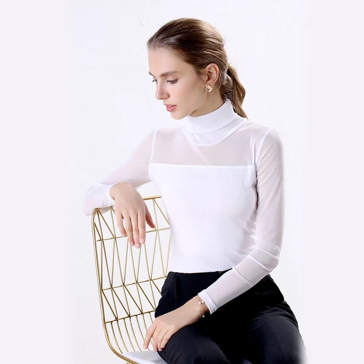 Женские рубашки с длинным рукавом, детская водолазка Ladey, футболки, Blusas, черные, белые, осенне-зимние, с сеткой, женская одежда