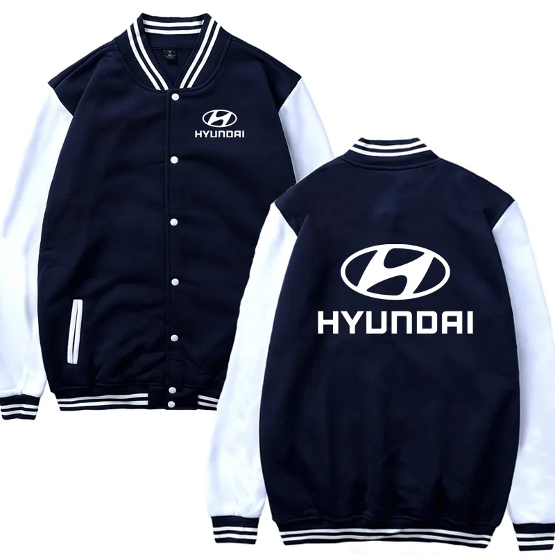 Мужская бейсбольная куртка автомобиль Hyundai Логотип Печать Повседневная хип хоп Harajuku толстовки мужская бейсбольная форма Slim Fit унисекс Одежда - Цвет: Тёмно-синий