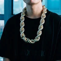 30mm Big Heavy Hip Hop Bling Gold Color Twist Rope Link Chain Necklaces for Men Rapper Jewelry Drop Shipping Gift